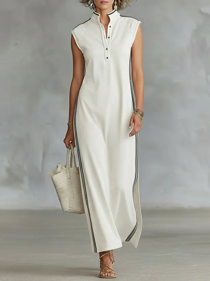 Kadın Minimalist Atletik Tarzda Kolsuz Henley Maxi Elbise